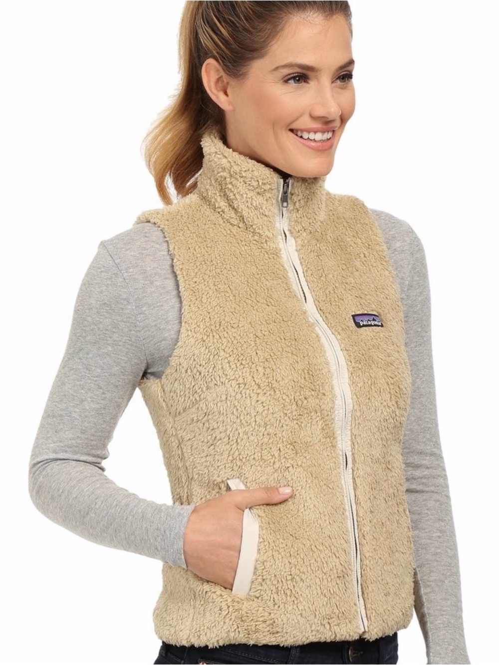 Patagonia Women's Los Gatos Beige/Khaki Sherpa Fleece Vest, Size - M